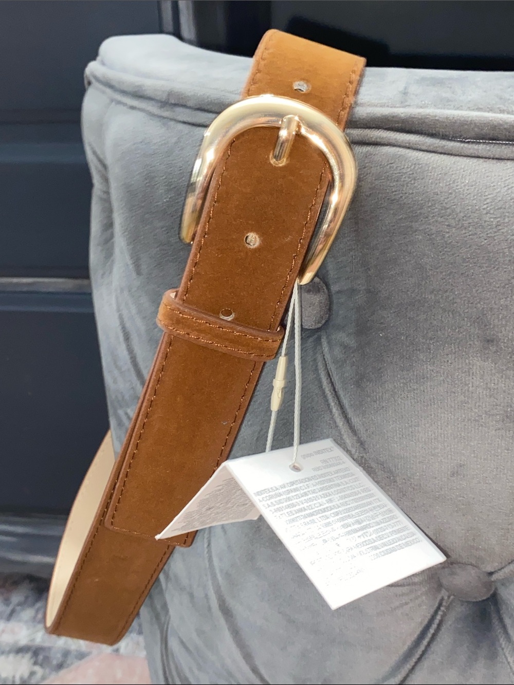 Zara Brown Faux Suede Belt Gold Rounded Buckle NWT Medium